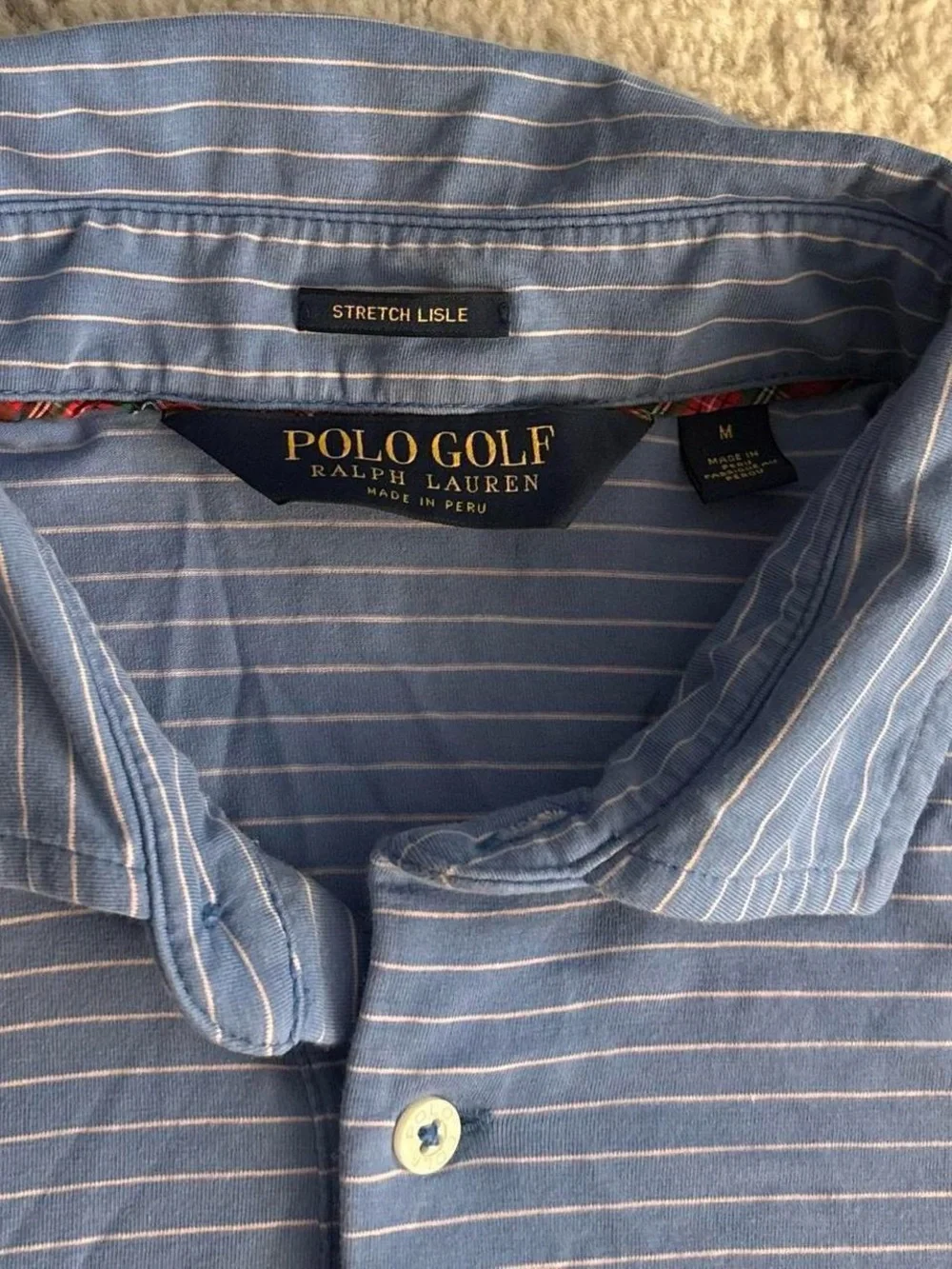 Polo Ralph Lauren Light Blue striped Pocket Golf Polo with Pink Pony Size Medium